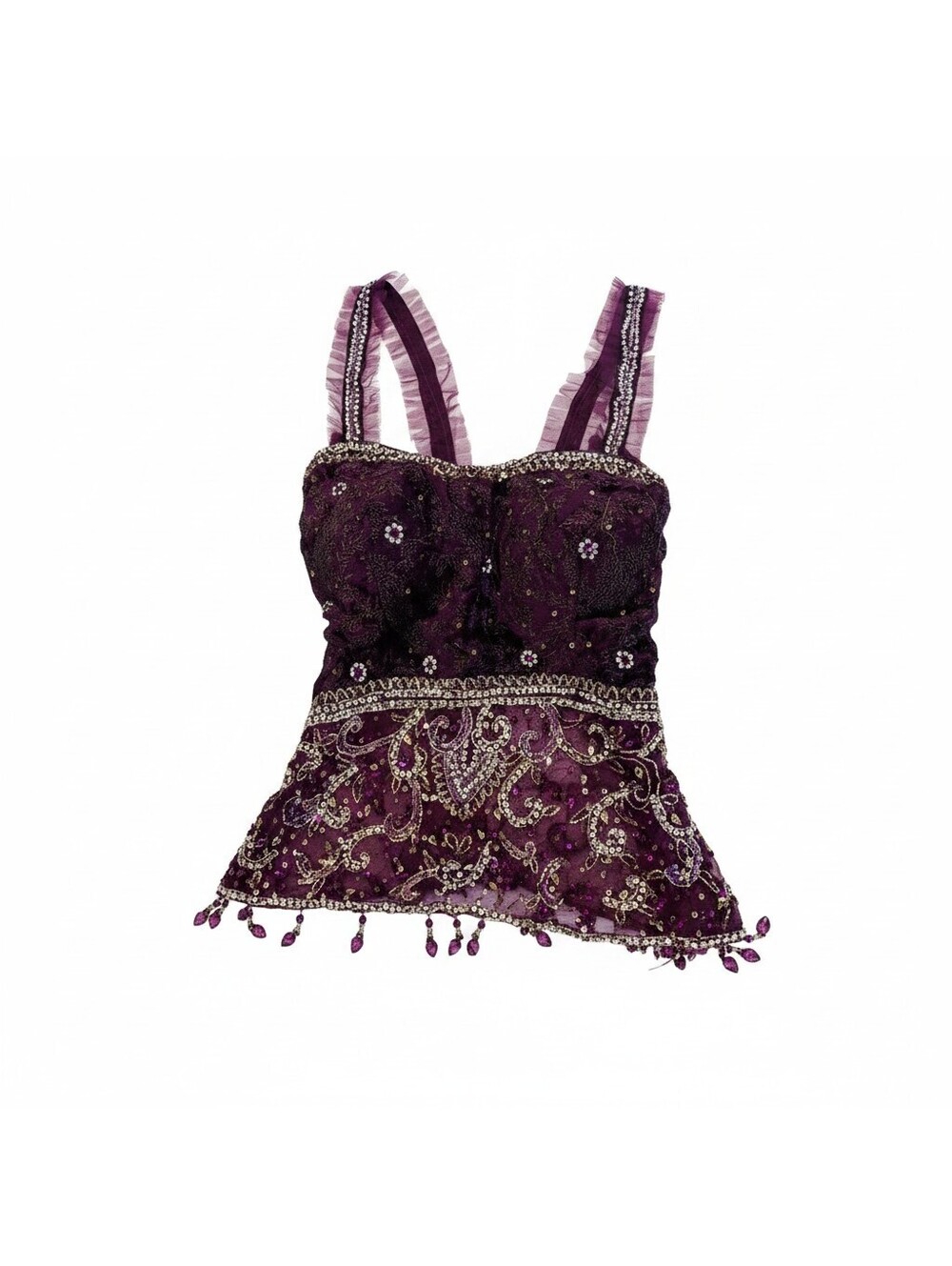 VINTAGE MAROON BEADED CAMI BUSTIER TOP